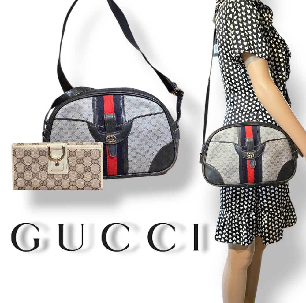 Vintage Gucci Women's Crossbody Bag And Gucci Long Wallet